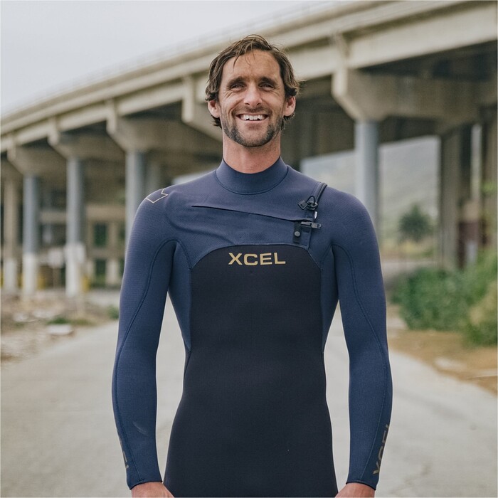 2024 Xcel Mens Comp+ 4/3mm Chest Zip Wetsuit MN43CPC4BU - Black / Blue Nights